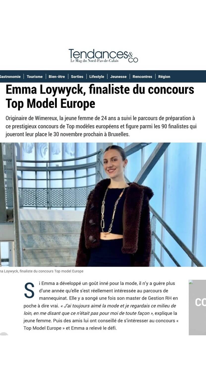 Article de presse sur Emma, finaliste du concours Top Model Europe 2025