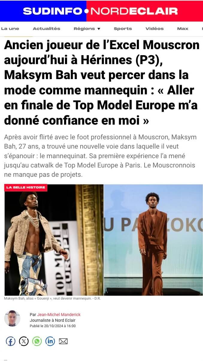Article de presse sur Maksym, finaliste du concours Top Model Europe